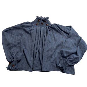 Jo Sephine High Neck Smocked Top in Blue